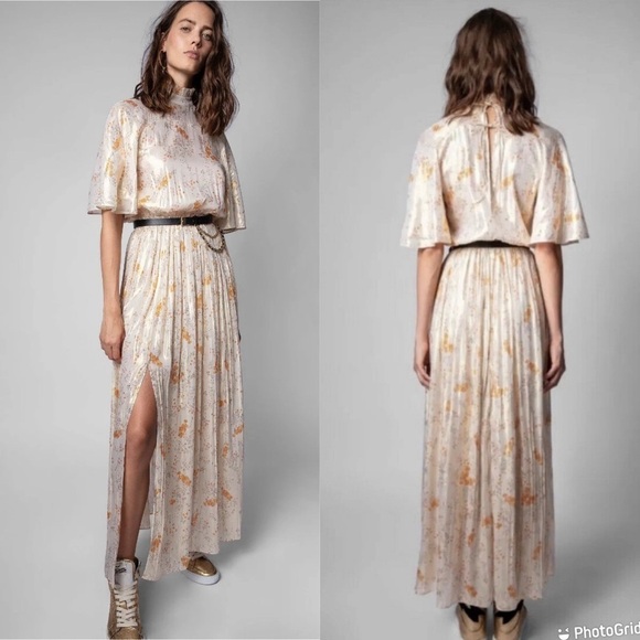 Zadig & Voltaire Roze Floral Lamé Dress - Picture 1 of 11